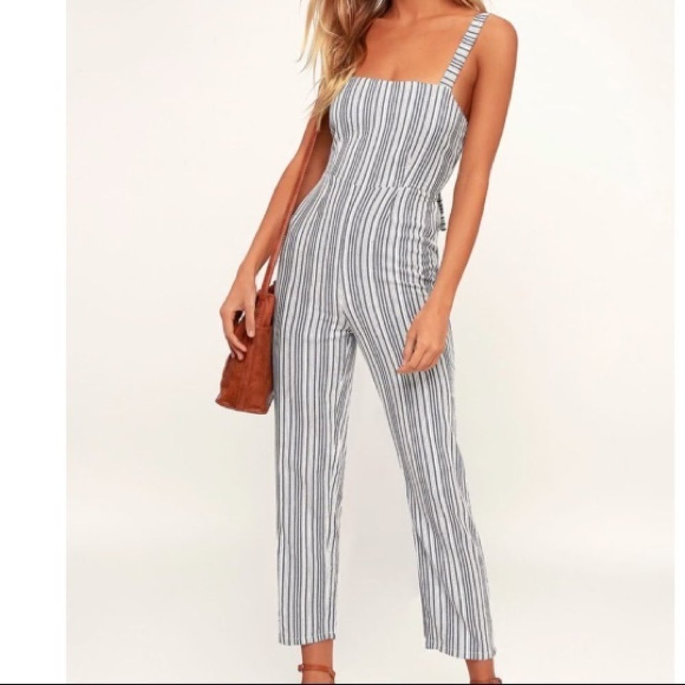 Blue and White Stripe Jumpsuit